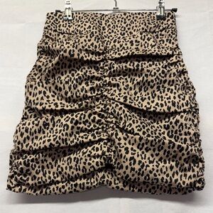 Zara Tan and Black Leopard ruched bodycon Mini Skirt XS